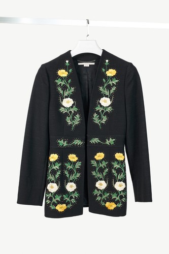 Stella McCartney R/17 Black Wool Rhinestone Floral-Embroidered Blazer, Size S - Picture 2 of 13