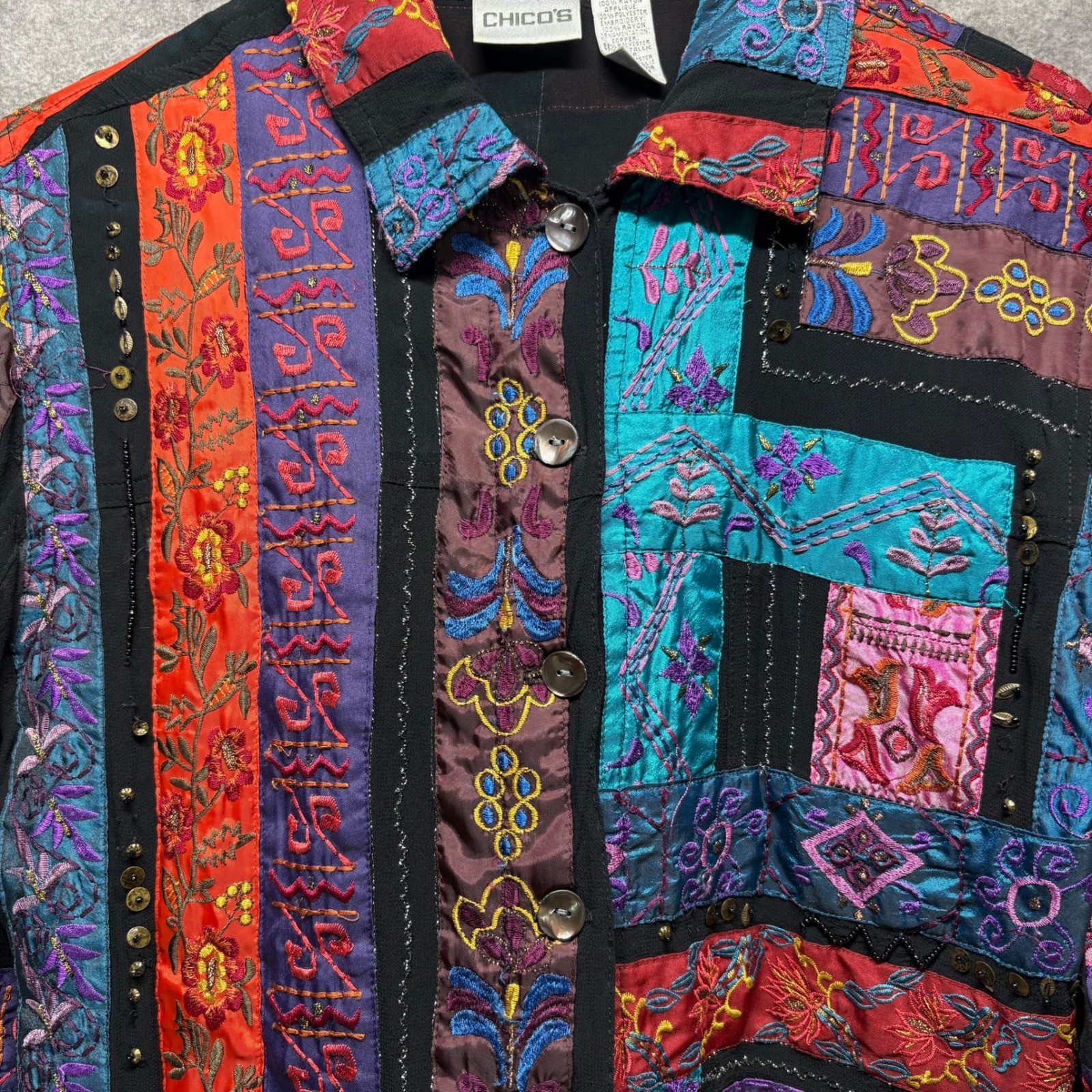 Chicos Patchwork Embroidered Button Jacket Womens… - image 2