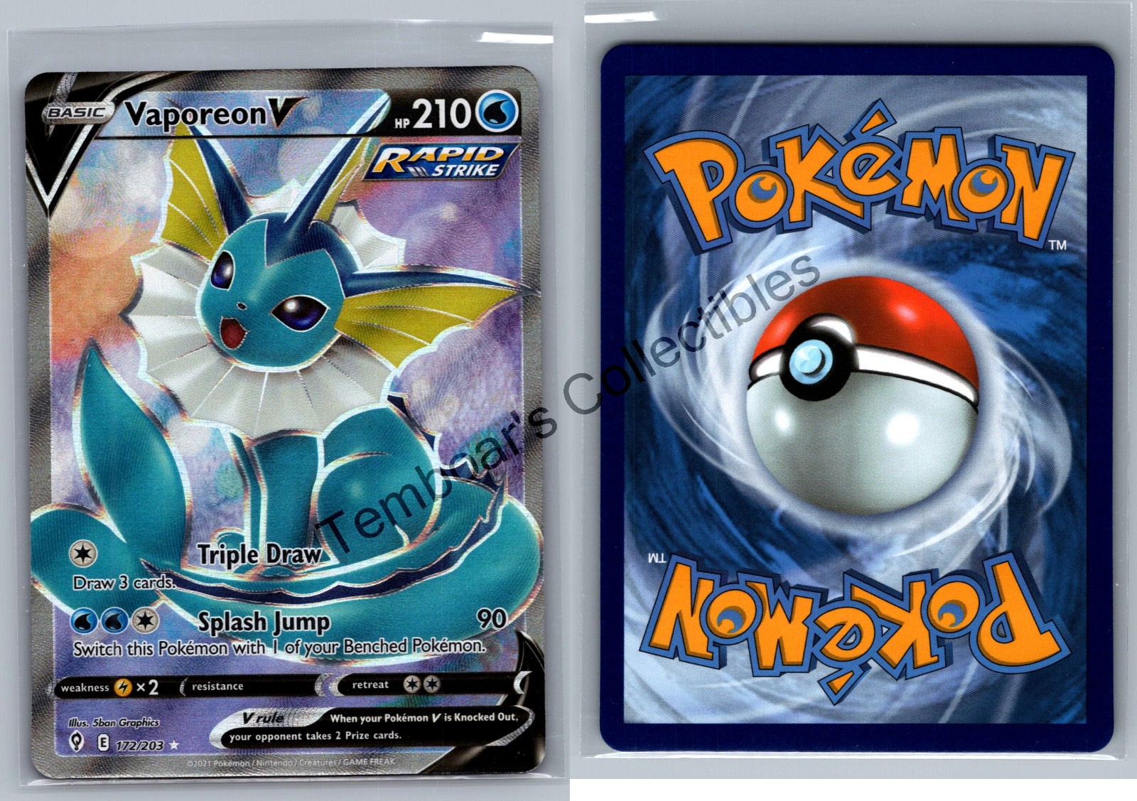 Vaporeon V #172/203 ✨2021 SWSH Evolving Skies ✨Ultra Rare Full Art Holo ✨NM
