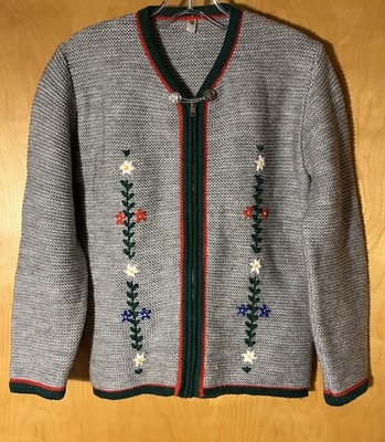 Traunsteiner Bavarian Zip Front Knit Cardigan VTG Woman s 36 US 6 See Meas! MINT