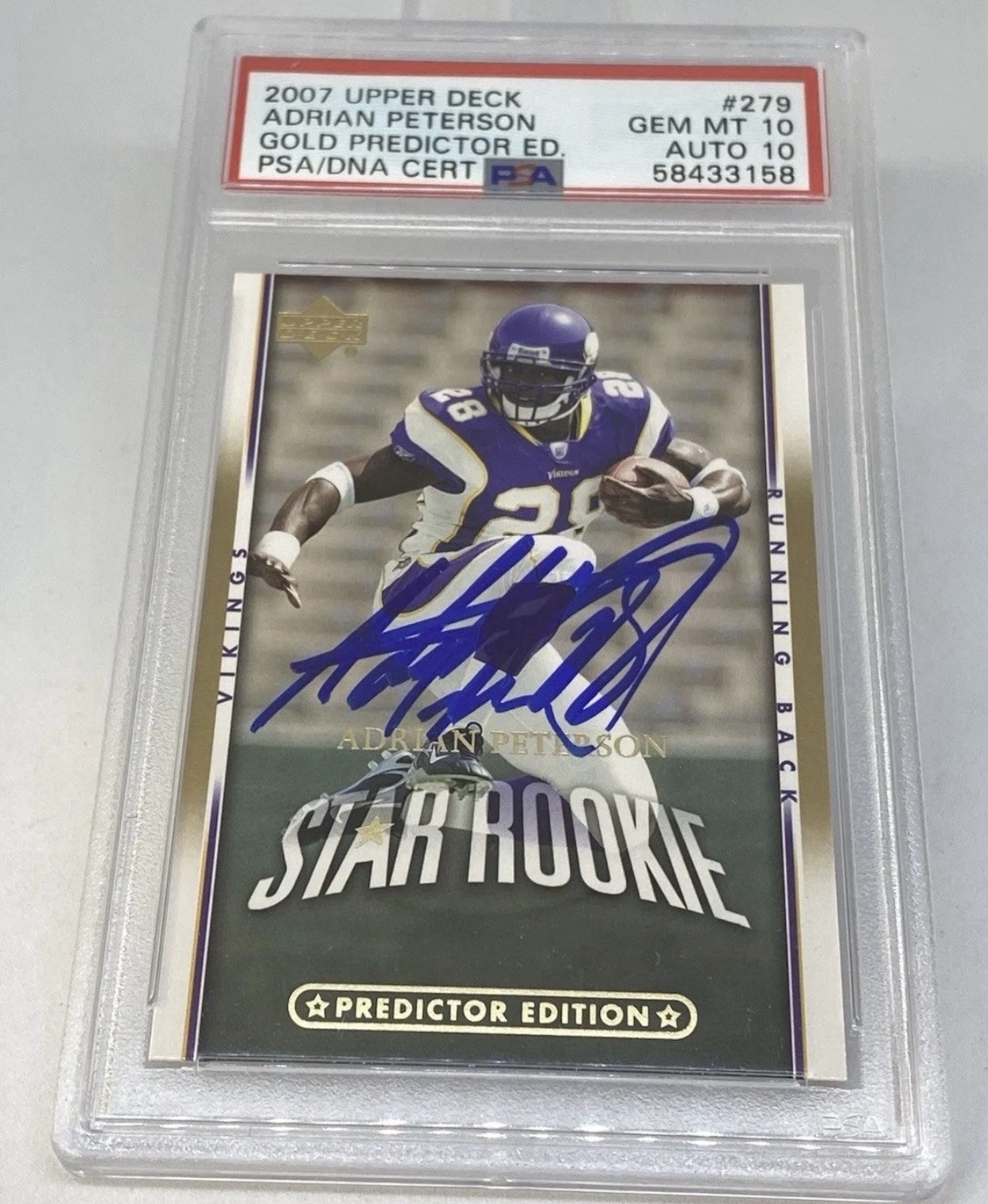 2007 UD Adrian Peterson ROOKIE GOLD PSA / DNA AUTO 10 PSA 10 POP 18 COLLECTION 