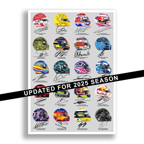 2025 FORMEL EINS ALLE FAHRER HELME SIGNIERT POSTER DRUCK FOTO F1 LEWIS HAMILTON - Bild 22 von 28