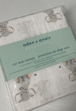 aden  anais Car Seat Canopy Cotton Muslin w/Snap Tabs Cover ELEPHANTS Safari