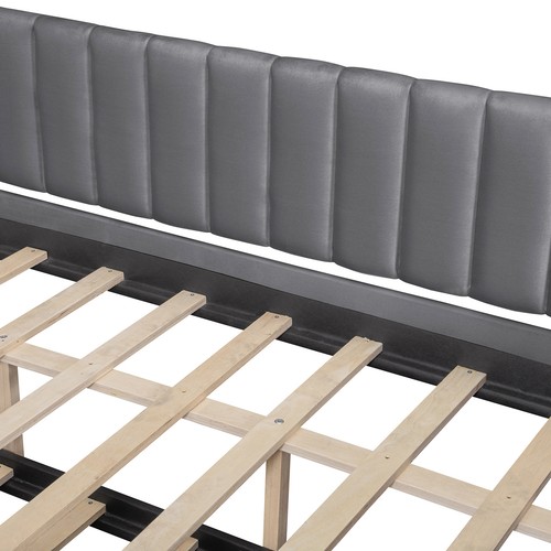 Full Size Velvet Upholstered Daybed Sofa Bed with Trundle Wood Slat Support Gray - Picture 11 of 17