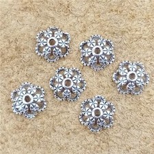 20 Sterling Silver Leaf Bead Caps 925 Silver Flower Spacer for Bracelet 7mm