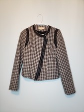 Lost April Women's Sz M Jacket Full Zip Long Sleeve Houndstooth Print Round Neck