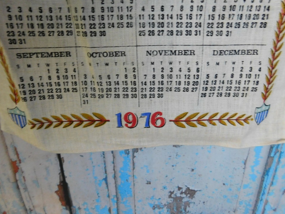 1976 Vintage Print Linen Wall Calendar Tea Towel Freedom Unused