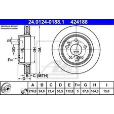 ATE 2x Bremsscheibe hinten 2780 belüftet für Mercedes-Benz E-Klasse W124
