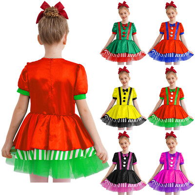 Kids Girls Skirts Birthday Dress Christmas Leotard Elf Festival Costume Stage
