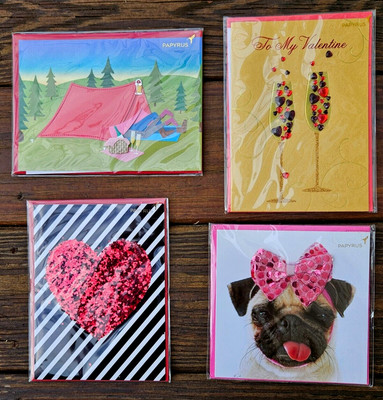 4 Papyrus Valentine's Cards ~ Embellished Gemmed
