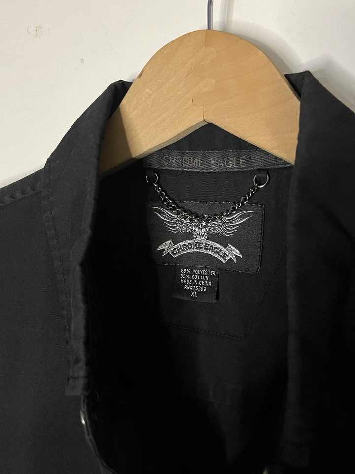 Винтажный мотоциклиста кнопка вверх размер XL 90-х черный красный вышитое пламя готический стиль - Изображение 4 из 4