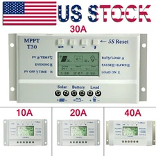 20A 30A 40A MPPT Solar Charge Controller 12V/24V Auto 3 Timer LCD Display USB U2