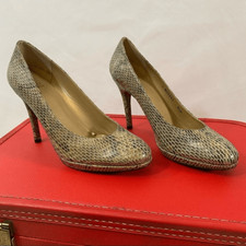 Stuart Weitzman Snakeskin Embossed Leather Platform Pumps Neutral Tan 8.5M