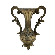VTG 2 Mini Vases Ornate Brass Metal Made in Italy 2 Handles 4.75" Tall Vase