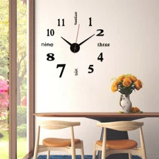 3D Large Mirror Surface Wall Clock Modern DIY Sticker Office Home Shop Art Decor