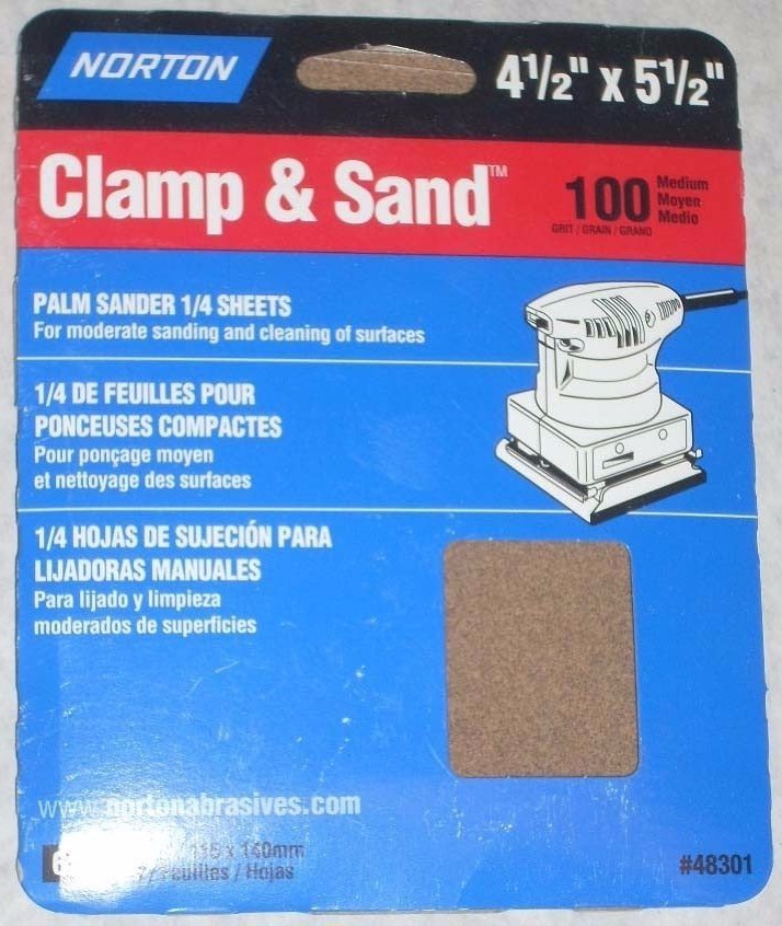 6 Norton 4 1/2 x 5 1/2 Clamp & Sand Discs for 1/4 Sheet Palm Sander 100g