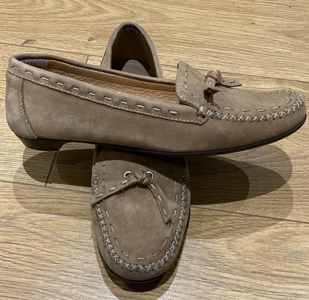 TSONGA SLIP-ON VINTAGE 1990s BEIGE NUBUCK SHOES, SIZE 6 UK  5