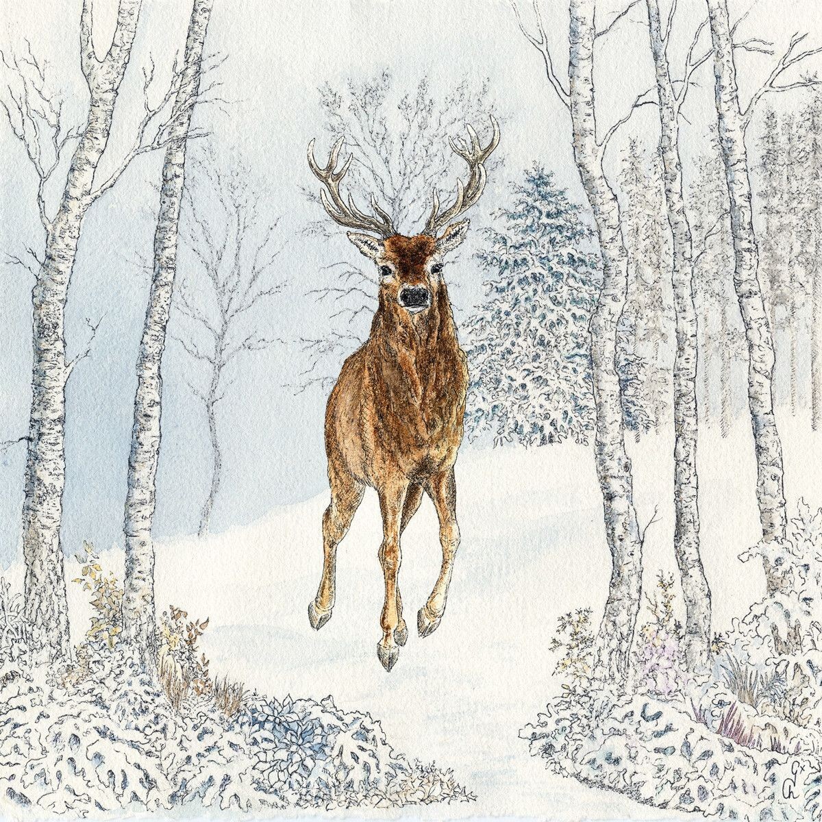4 x Napkin/33cm/3Ply/Decoupage/Animals/Snow/Deer/Stag in Winter Forest