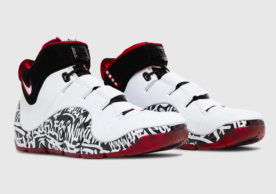 Nike Zoom LeBron IV 4 Graffiti 2023 White Red Black DJ4888-100 Men's - Image 2 of 4