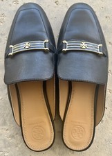 Tory Burch Amelia Backless Loafer Mule Flat Black Leather Size 8 w/ Dustbag