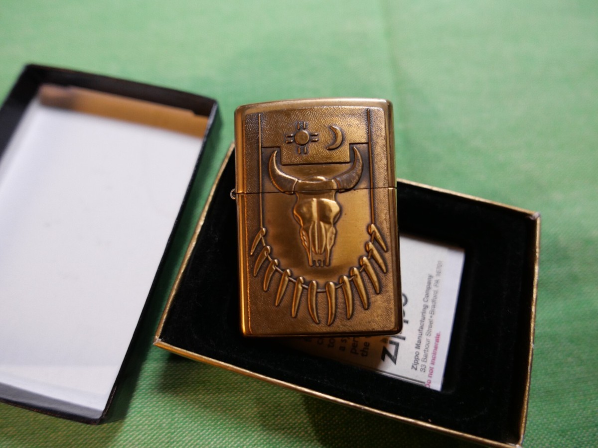 ZIPPO COW SKULL WITH NECKLACE BRASS LIGHTER 1996 | eBay