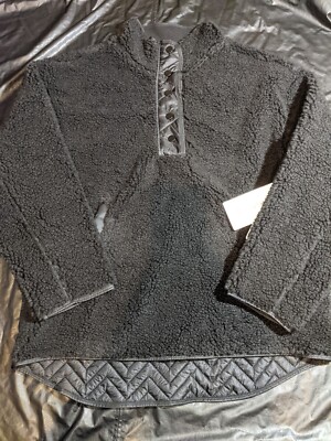 Athleta Pullover Cozy Sherpa Snap Sweatshirt Size Large Black