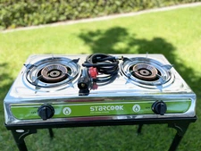 Outdoor Double Lp Burner Stove w/Stand & Hose for Propane Camping Cooking Range