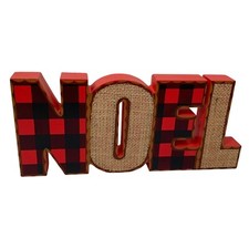 Wooden Buffalo Plaid Burlap Noel Tabletop Sign Christmas Holiday Decoration