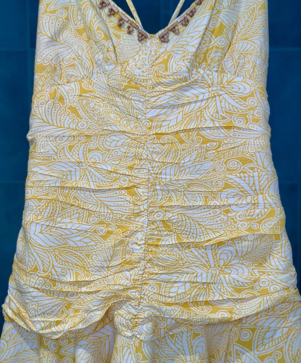 zara yellow paisley dress Christie Roberts | SOLD VIA YAGA midi R340 S - fits 8/10 Beautiful dress in what I assume (comp label is cut) is crinkle viscose Zara Yellow Peasant Paisley Puff