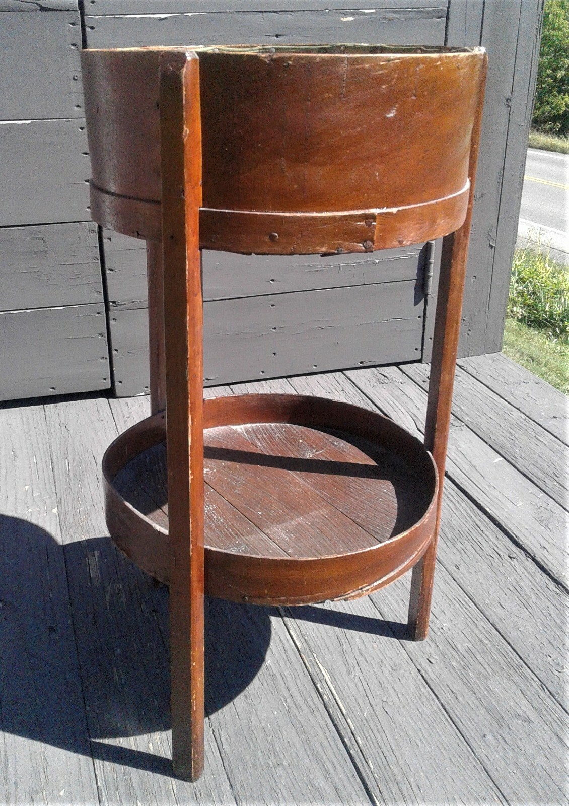 Antique Primitive Cheese Box Sewing Stand Folk Art 1920s Era