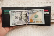 Real Crocodile Leather Skin Men's Money Clip Bifold Wallet Black V34