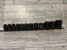 Snap-On 1/2" Drive 6Pt SAE 12 Piece + Rail & Clips 3/8"-