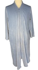 Adonna Women's Gown L Plush Light Blue Long Zip Up Robe Housecoat Velour Duster