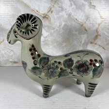 Ken Edwards El Palomar Ram Curly Horn Sheep Signed Mexican Pottery 9.5” LongREAD