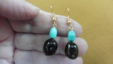 PP50-1B) Real DEER POOP doo doo turd nugget + Turquoise dangle earrings jewelry