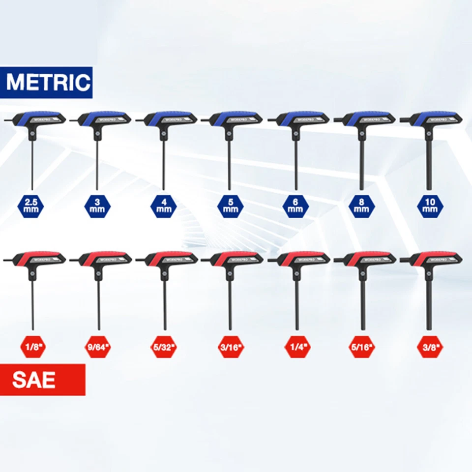 WORKPRO 14PCS T-Handle Allen Wrench Set Metric/SAE T Handle Hex Key Long Hex Key - Image 2 of 4