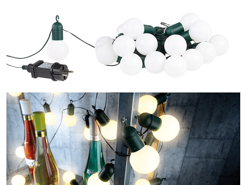 Guirlande guinguette 4,75 m Lunartec avec 20 ampoules LED blanc chaud