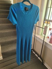 Donna Morgan Midi Length Blue Knit Sweater Dress Short Sleeve Medium NEW