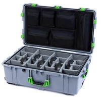 Silver & Lime Green Pelican 1650 case. With grey dividers & lid organizer.