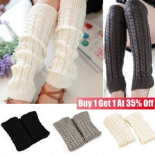 Plain Women Leg Warmers Crochet Knit Ribbed Knee High Winter Boot Wool Long Sock