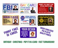 Personalised Funny FAKE ID cards Prank Gift Custom Photo & Text - QUICK DISPATCH