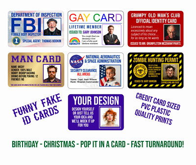 Personalisierte lustige gefälschte Ausweise VOLL PERSONALISIERT Streich Geschenk individuell Foto & Text