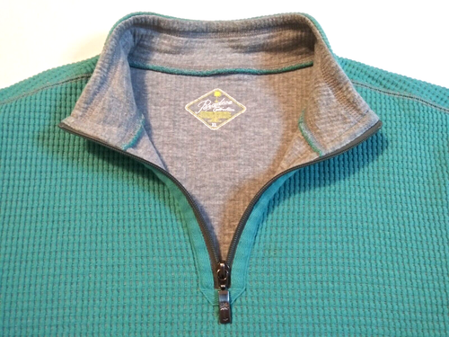 Paradise Collection 1/4 Zip Men’s Size XL Long Sleeve Thermal Waffle Teal & Grey - Picture 2 of 13