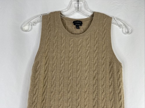 Talbots Pure Cashmere Sleeveless Sweater Womens Size S Beige Cable Knit - Picture 2 of 11
