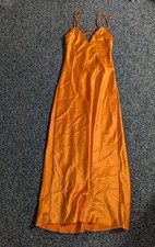 Zara Satin Slip Midi Dress XS Orange Minimalist Quiet Luxury Clean Girl Party