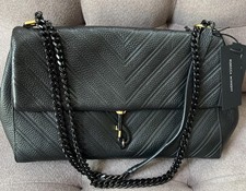 Rebecca Minkoff Large Black Quilted Chevron Chain Strap Shoulder Bag Women New