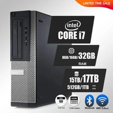 DELL Desktop Computer PC i7, up to 64GB RAM 17TB SSD, Windows 11/10,WiFi, DVD-RW