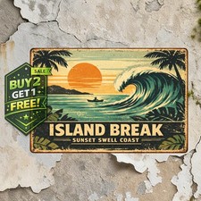Tropical Beach Scene Vintage Surfing Aesthetic Metal Tin Sign 8x12  