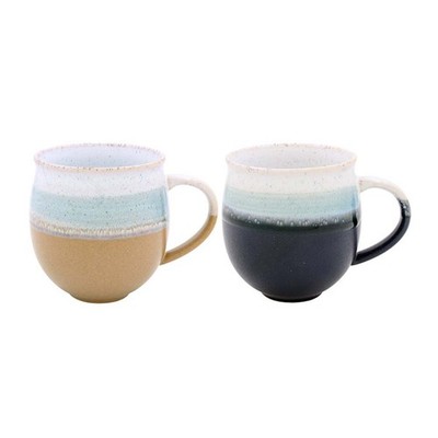Steingut Kaffeebecher 2 Stück sortiert Reaktivglasur blau 350ml Tassen Heiß Tee Getränke