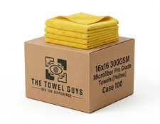 Case 100 16x16 Microfiber Cleaning/Detailing Towels, 300GSM PRO GRADE Yellow 